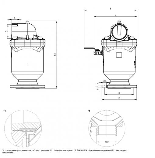 Воздушный клапан VAG DUOJET&reg; однокамерный DN 80 PN 25